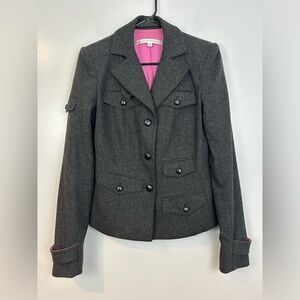 Diane Von Furstenberg El Dorado Grey Button Up Wool Blend Pea Coat Jacket Size 4
